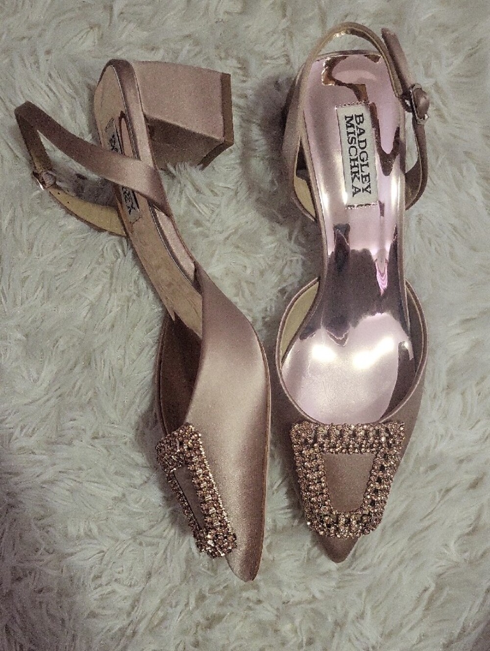 Badgley Mischka Rose Gold Crystal-Embellished Pointed Slingbacks - Picture 3 of 5